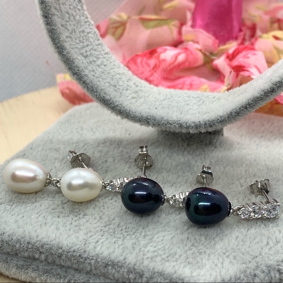 Natural Freshwater Pearl CZ S925 Earrings - Picture 4 of 6